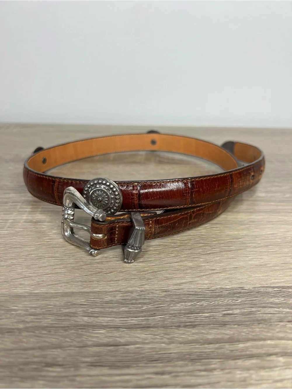 Vintage Brighton Croc Embossed Leather Accent Belt Women’s Small Western Boho